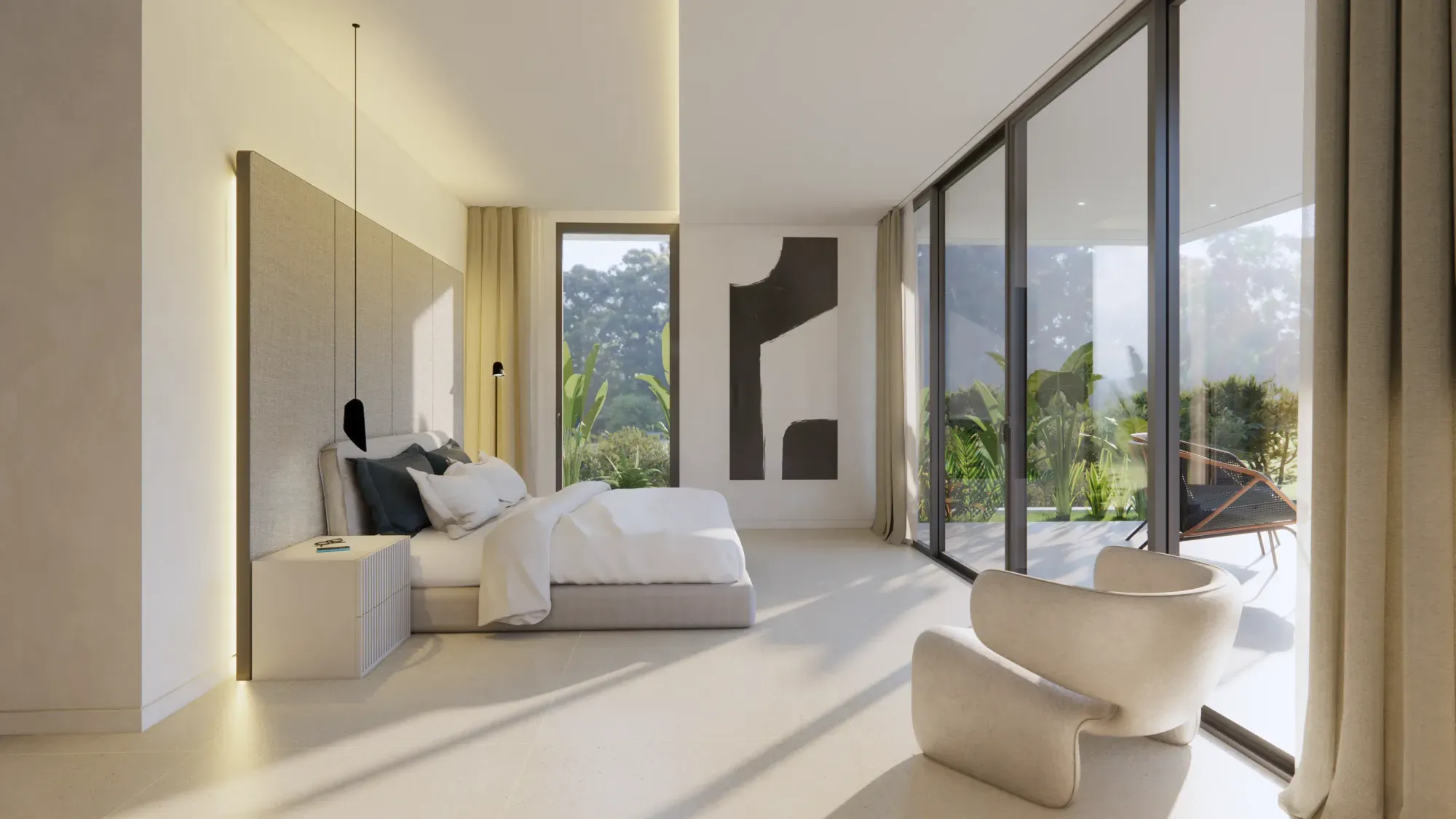 Rendering of a bedroom opening onto the garden