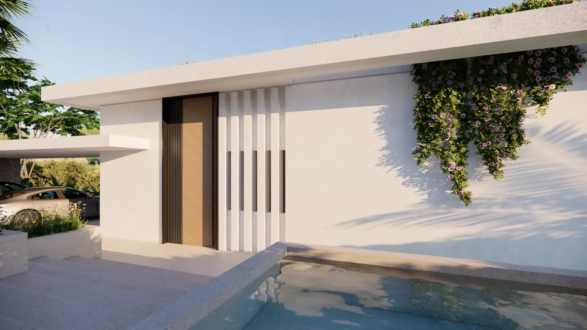 Rendering of the entrance and pool