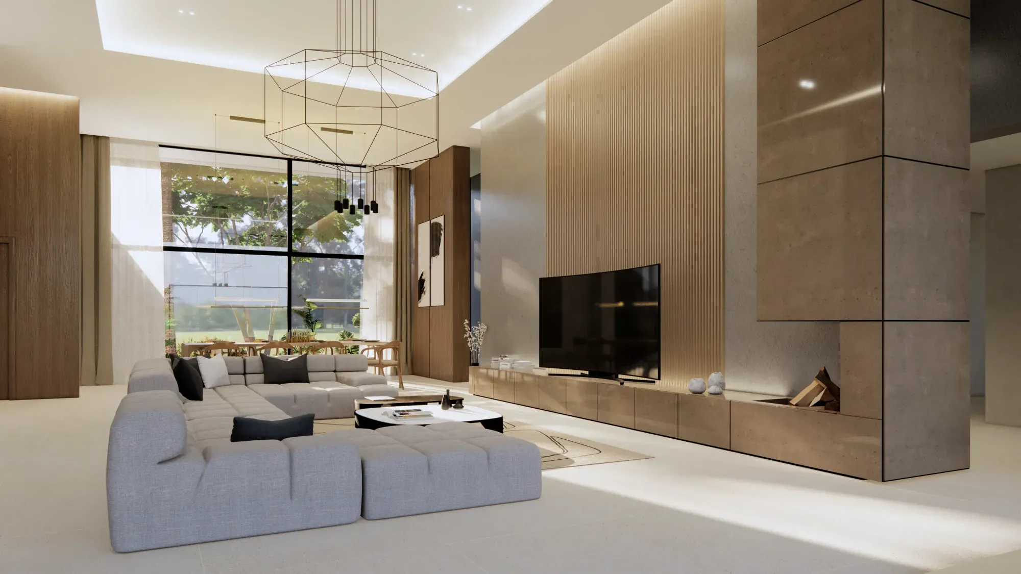 Rendering of the double-height living room