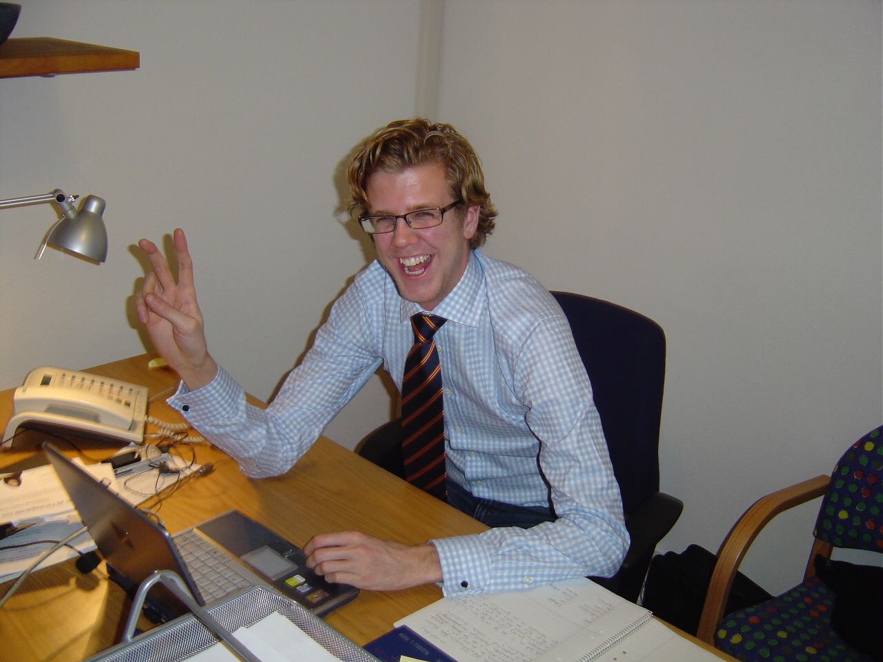 Martin at his first office desk in Stockholm